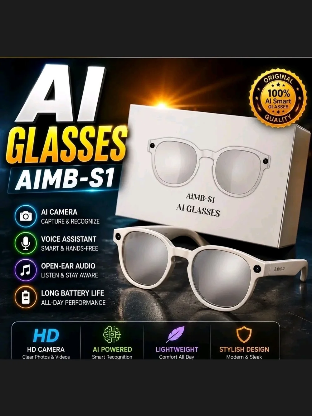 AI Glasses - White Smart  with AI Camera FACTORY SEALED ! Ai Asst